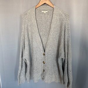 American Eagle Outfitters Light Gray Knit Button-Up Cardigan